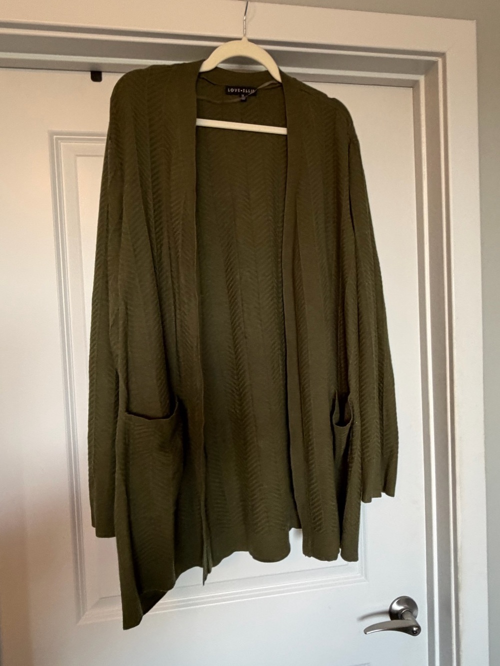 Love Ellie Olive Open Front Textured Cardigan Sweater 3X Plus Size Pockets